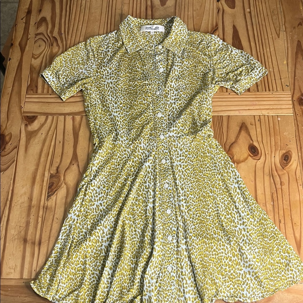 Diane Von Furstenberg Green/Yellow Leopard Print Dress - Picture 5 of 10